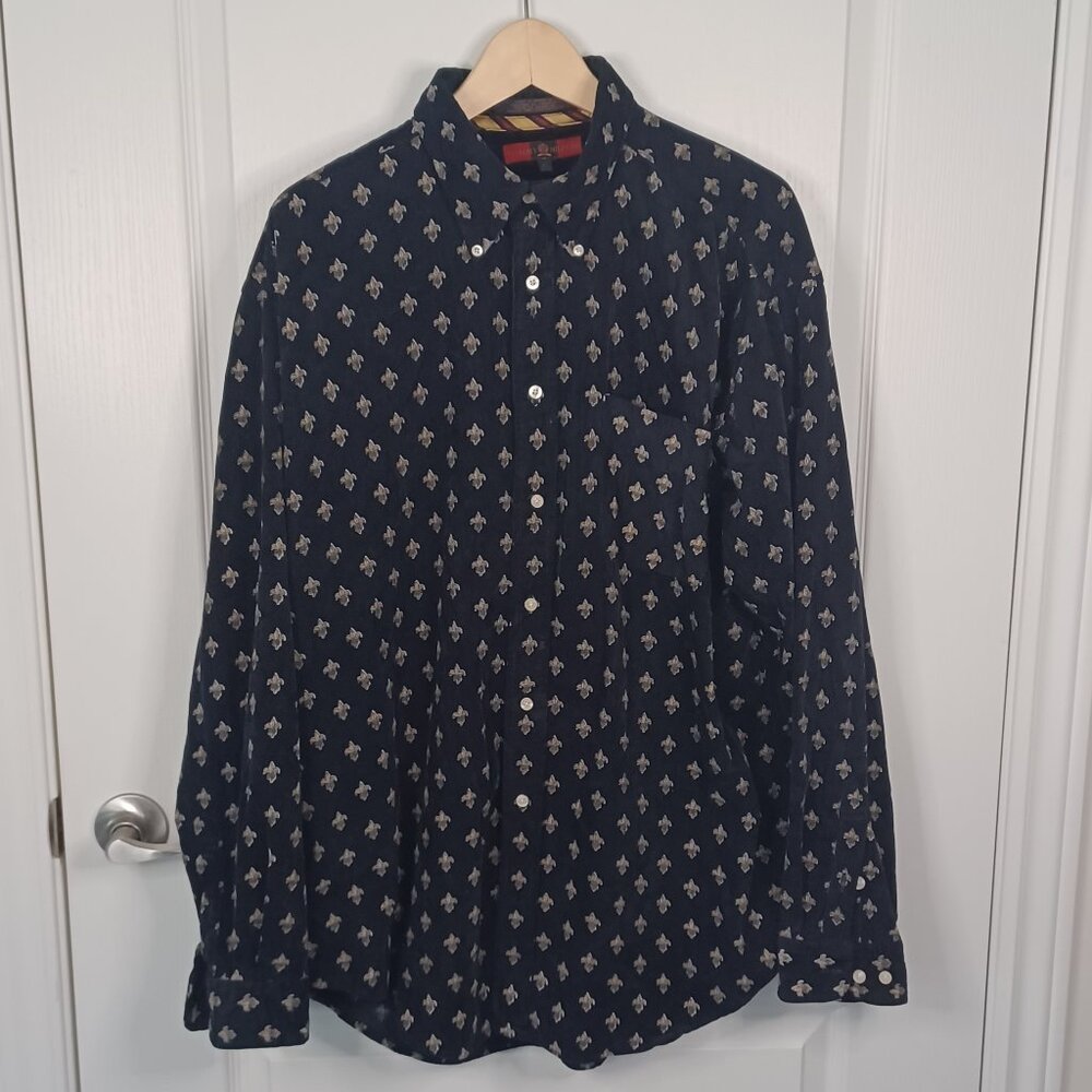 Vintage Tommy Hilfiger Fluer-de-Lis Shirt Men XL Blue Y2K  Corduroy 100% Cotton